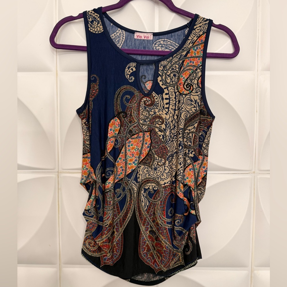 Paisley Tank Top - Navy and Orange